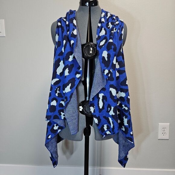 Colleen Lopez Shrug Open Front Vest Blue Animal Print Women's Leopard Cheetah - Picture 3 of 9